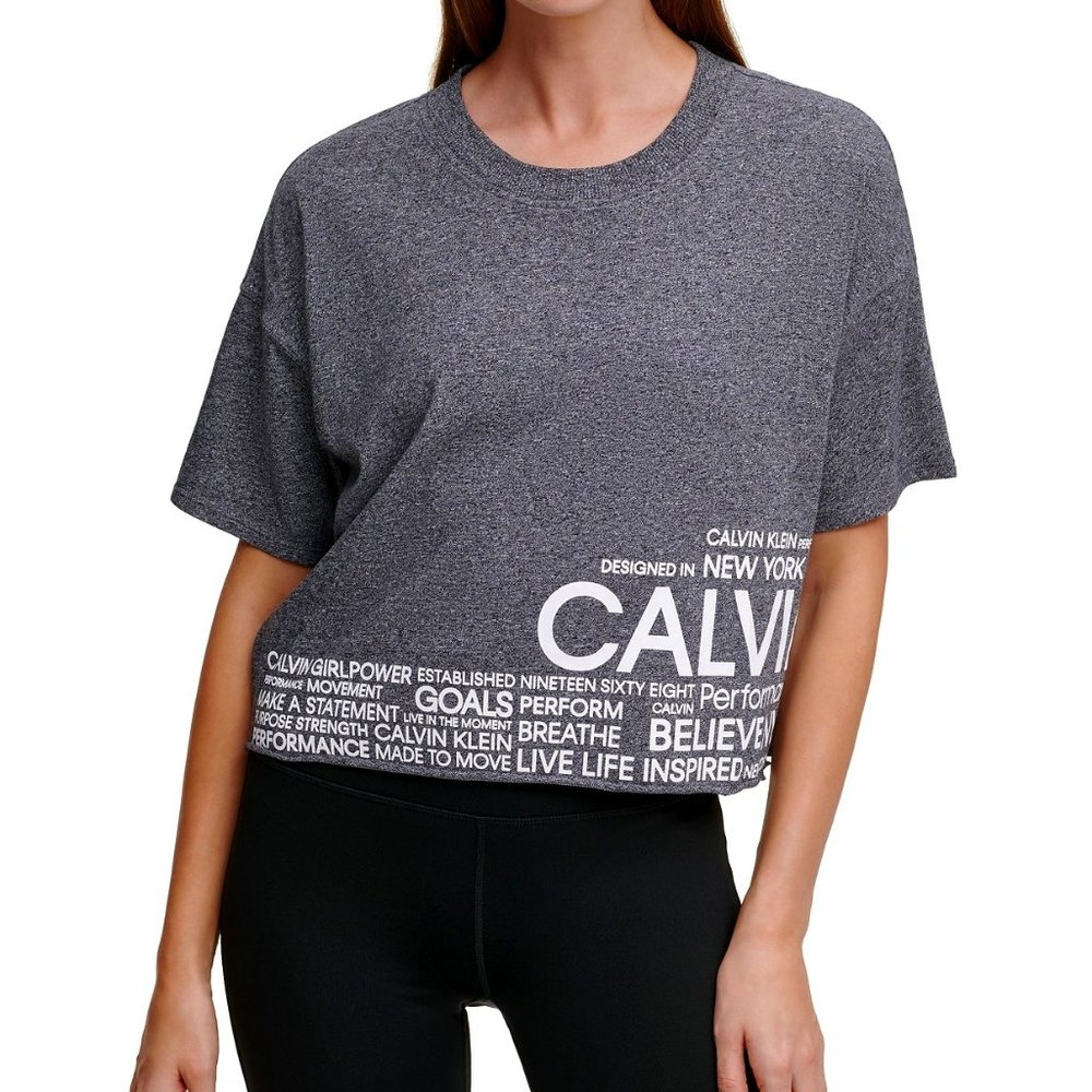 Calvin Klein Performance Cropped Raw-Hem Logo T-Sh
